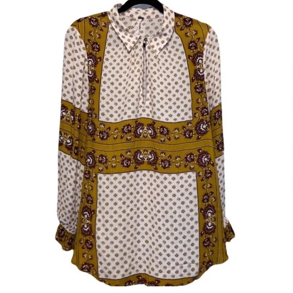 Free People Women's Size Medium Changing Times Mixed Print Tunic Top